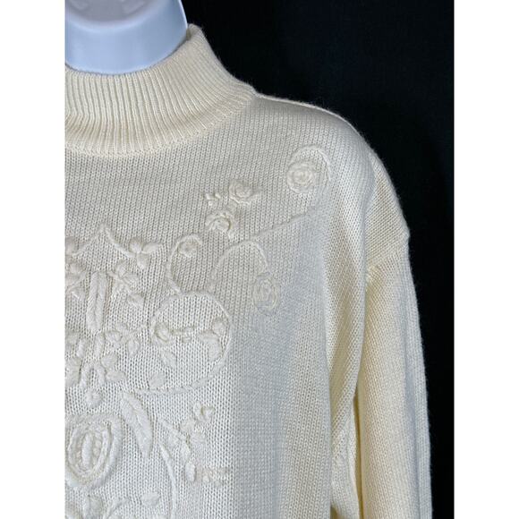 CHINAWEAR USA VTG Sweater M Cream Cottagecore Quite Luxury Embroidered Mock Neck - Picture 4 of 15